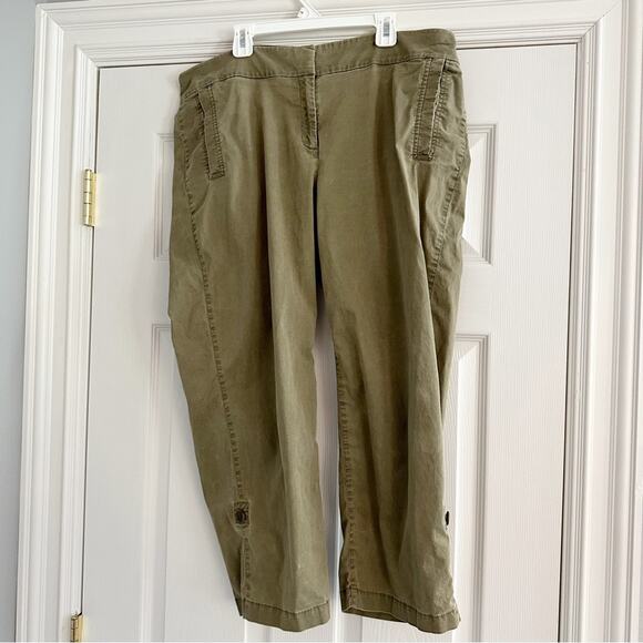 Eileen Fisher Olive Green High Waist cropped Capri Large Utility Pants Spring - Picture 3 of 12